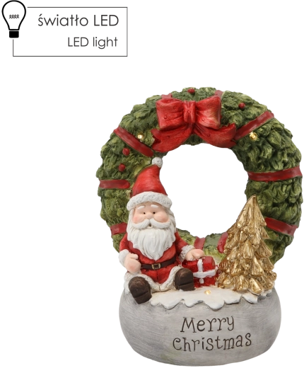 Vánoční figurka věnec se Santou s nápisem Merry Christmas, LED 22 × 21 × 40 cm