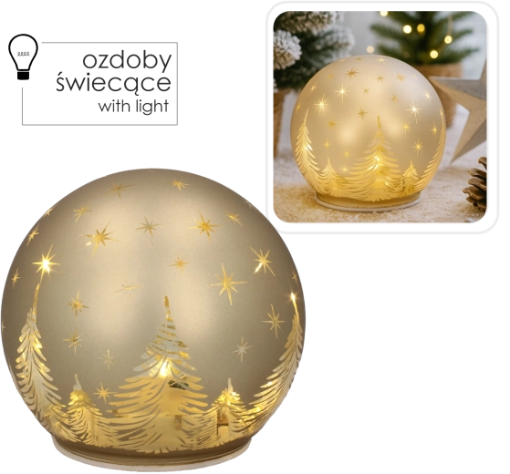 Skleněná zlatá LED koule s efektem hvězdné oblohy 12 × 11 cm