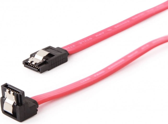 SATA III datový kabel 10 cm s kovovými západkami, přímý a 90° konektor