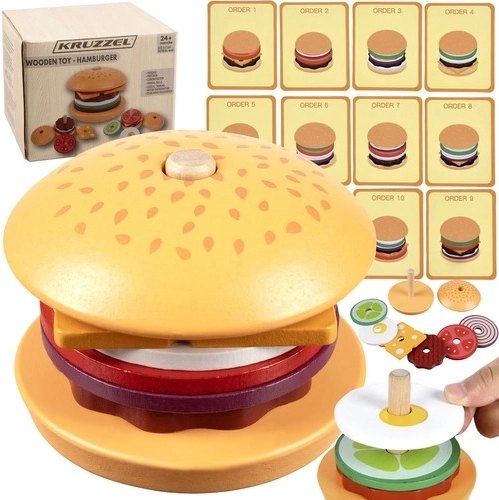 Dřevěný burger sorter Kruzzel s kartami na objednávky