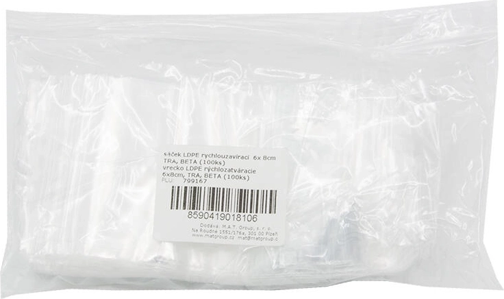 Rychlouzavírací sáčky LDPE 6 × 8 cm, průhledné (100 ks)