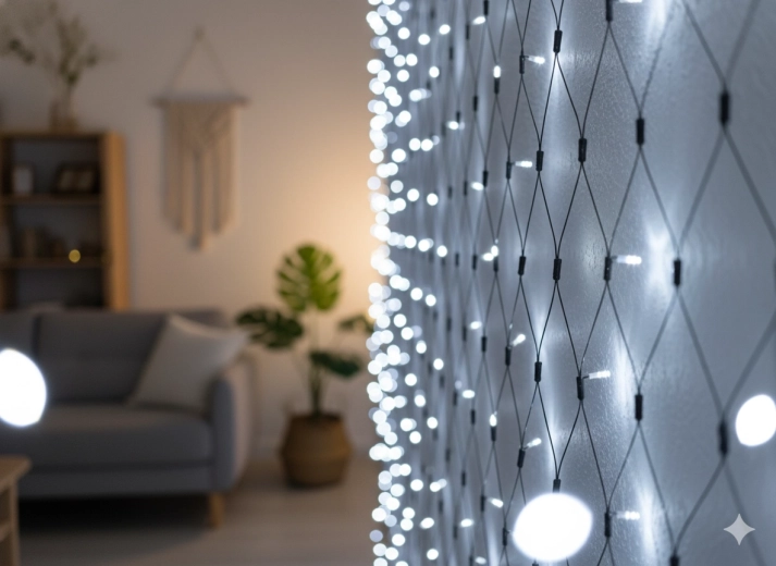 Světelná síťová opona LED 320 zimně bílých, 3 × 2 m, interiér i exteriér