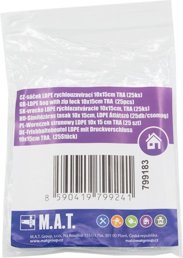 Rychlouzavírací sáčky LDPE 10 × 15 cm, transparentní (25 ks)