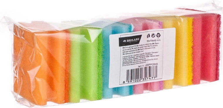 Tvarované houbičky na nádobí 9,5 × 7 × 4,5 cm, mix barev (6 ks) BRILANZ