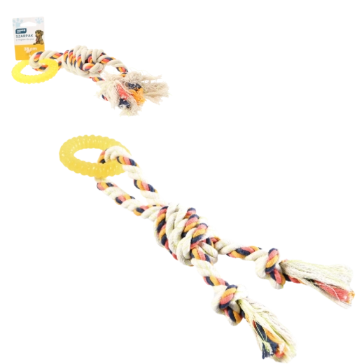 Odolná psí hračka šňůra s kroužkem 38 cm