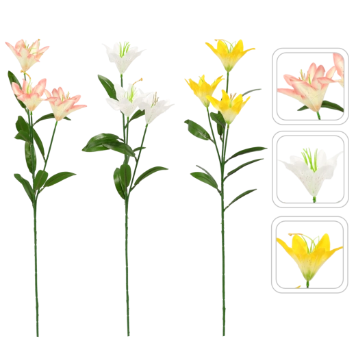 Umělá větvička lilie se třemi květy 64 cm, mix barev
