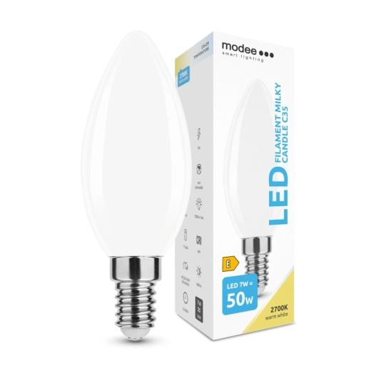 LED žárovka svíčka E14 7W teplá bílá Modee Smart Lighting Milky Candle C35
