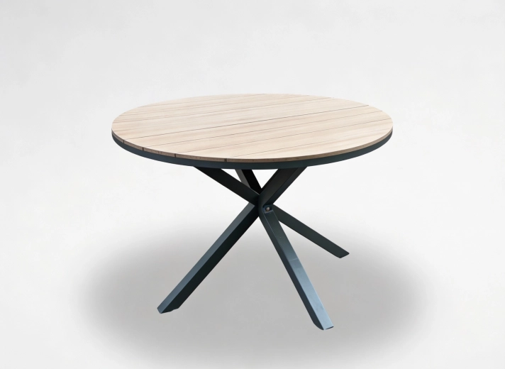 Zahradní kulatý hliníkový stůl s deskou z polywoodu, tmavě šedý, 111,5 × 73 cm