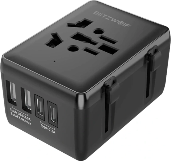BlitzWolf cestovní adaptér 4v1 s USB‑C a PD 20 W