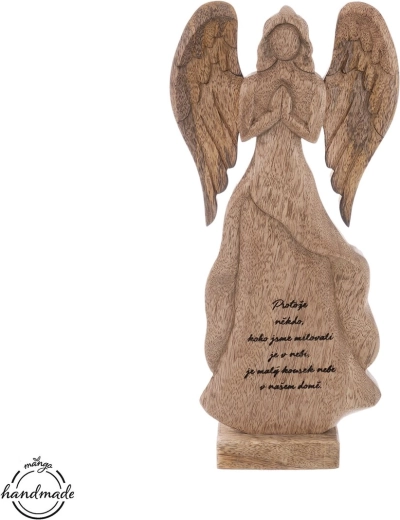 Anděl z mangového dřeva – motiv nebe, výška 36 cm