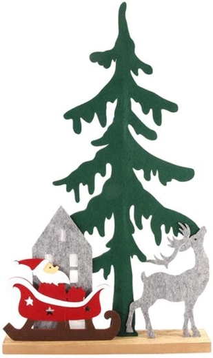 Plstěná vánoční dekorace Santa na saních 32 cm