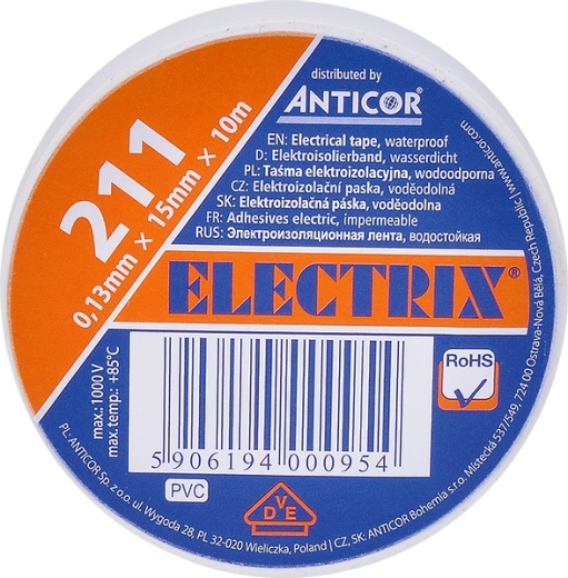 Solight izolační elektro páska bílá 15 mm x 0,13 mm x 10 m
