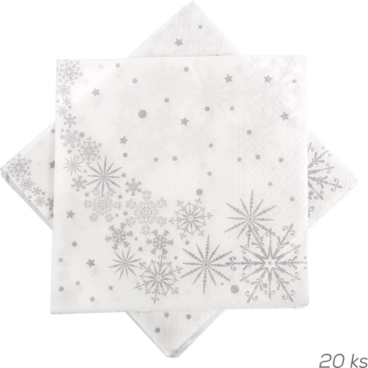 Papírové ubrousky s motivem hvězd a vloček 33 × 33 cm (20 ks)