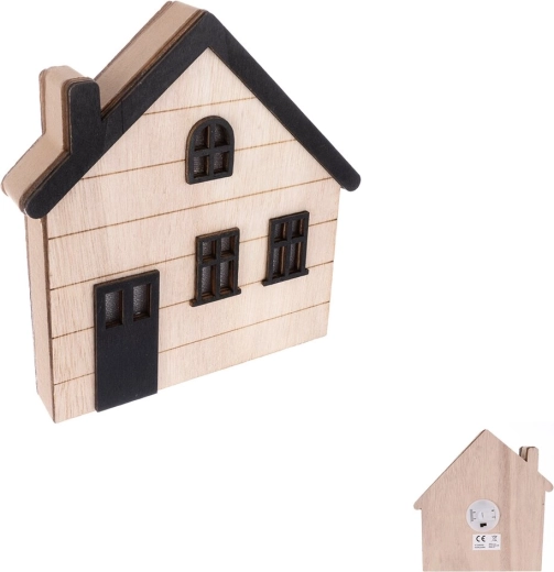Dřevěný dekorativní domeček béžovo-černý 15 × 3 × 15 cm