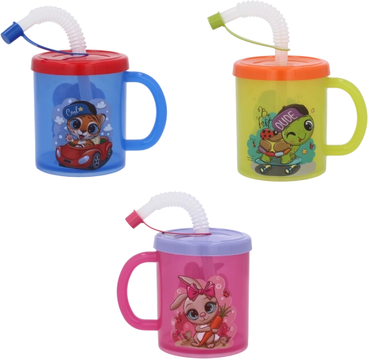 Dětský plastový hrnek se slámkou 210 ml