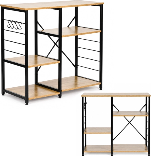 ModernHome volně stojící kuchyňský regál s háčky 90 cm, loft, světlý dub