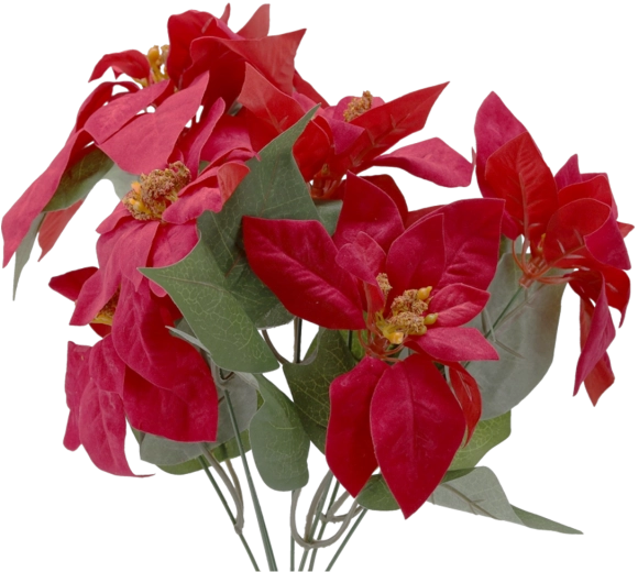 Syntetická větvička s kyticí vánočních hvězd 42 cm – červená