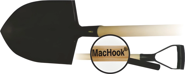 Špičatý rýč s dřevěnou násadou a rukojetí ve tvaru Y