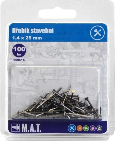 Stavební hřebíky 25 × 1,4 mm, 100 ks