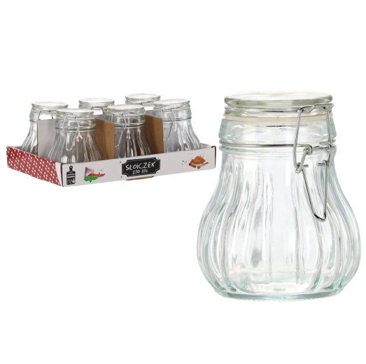 Skleněná kulatá dóza 270 ml s mechanickým uzávěrem a silikonovým těsněním