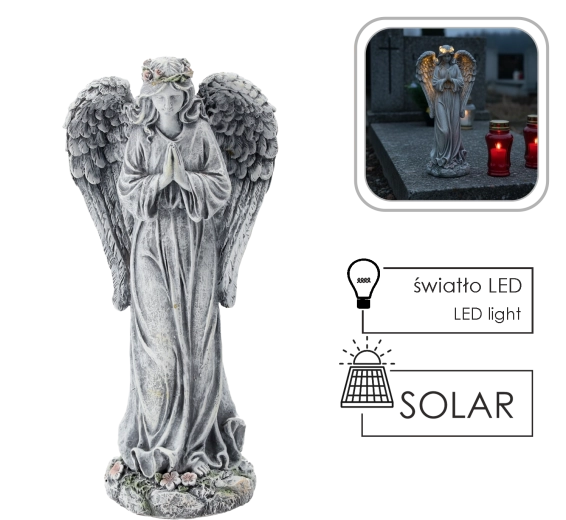 Solární andělská figurka s LED, 34,5 cm