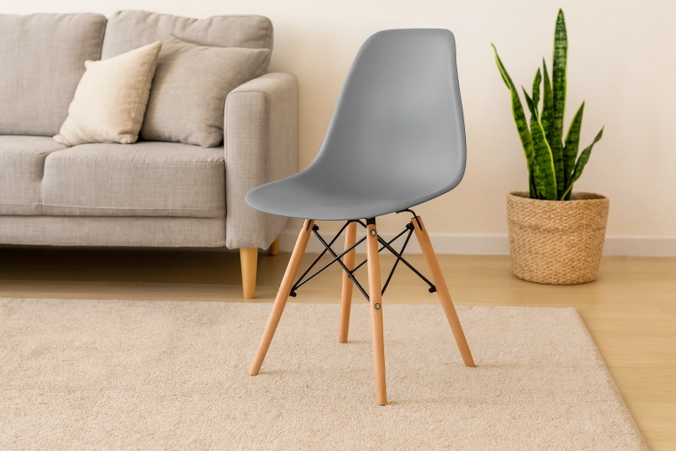 Moderní šedá jídelní židle na dřevěných nohách