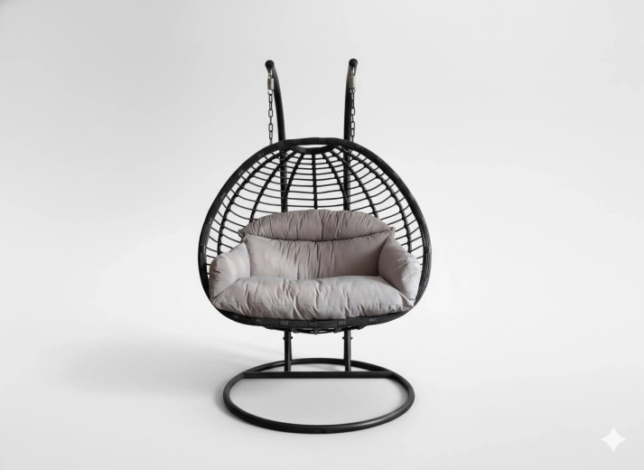 Závěsné křeslo GASPAR pro dva – šedé s tmavě šedým rámem