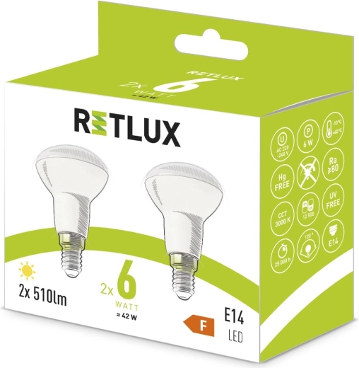 Retlux LED reflektorová žárovka R50 E14 teplá bílá - 2 ks