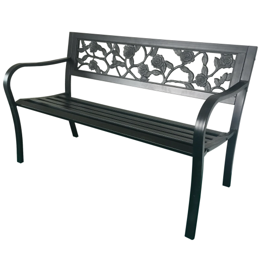 Zahradní kovová lavička Garden Line 125 cm s opěradlem s motivem růží - 1 kus