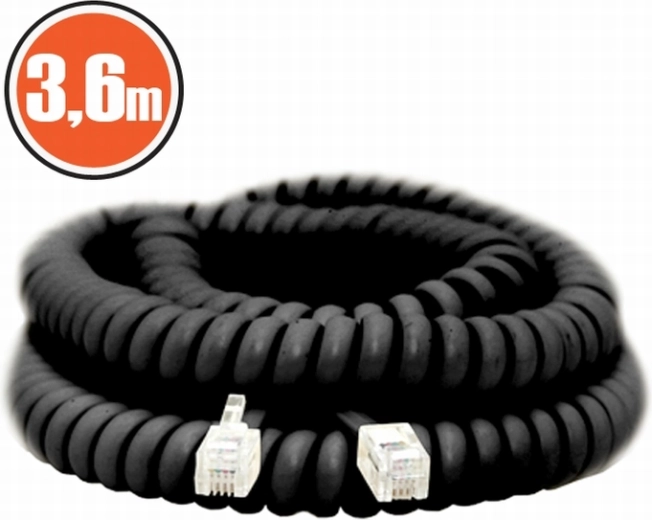 Spirálový telefonní kabel 3,6 m černý