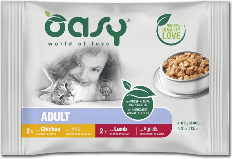 Oasy kapsičky pro kočky v omáčce – masový výběr 4×85 g