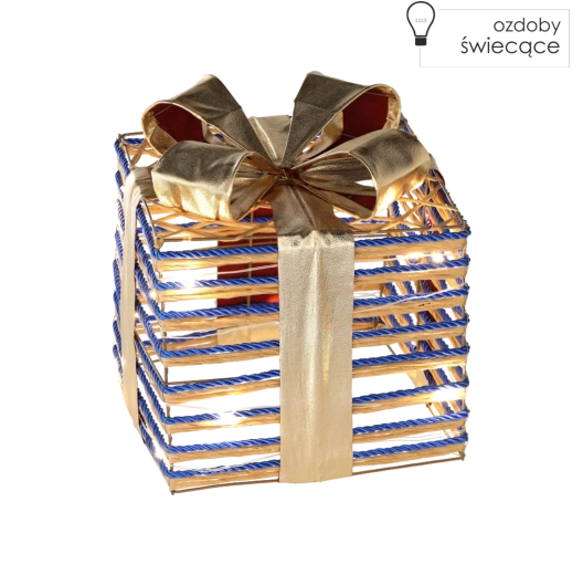 Vánoční světelný dárek s modrou mašlí 20 cm