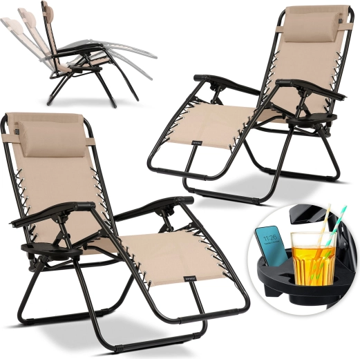 Skládací zahradní lehátka s polštářem Sofotel ChillWell, sada 2 ks, béžová