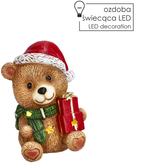 Vánoční figurka medvídka s dárky a LED osvětlením