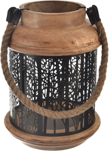 Svícen z mangového dřeva a kovu Black 18 × 18 × 25 cm