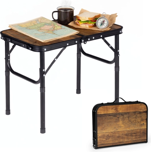 MultiGarden turistický kempingový stolek 60 × 40 cm skládací do kufříku, starý dub