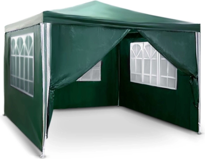 Zahradní pavilon zelený 3 × 3 m s bočnicemi a zipovým vstupem