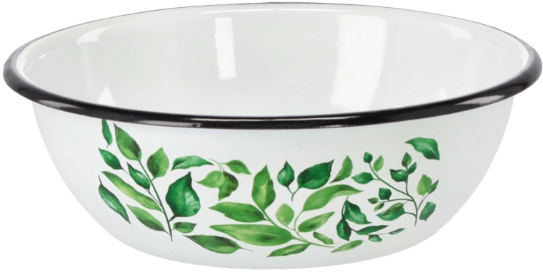 Smaltovaná miska 1,5 l, průměr 20 cm – bílá s motivem fíkusu