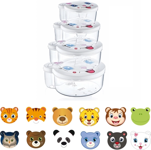 Sada 4 dóz na potraviny se zvířátky, mix velikostí