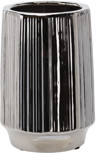 Keramický obal na květináč stříbrný pruhovaný 22 × 22 × 32,5 cm
