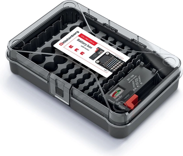 Organizér na baterie se zkoušečkou, 29,5 × 19,5 × 7 cm