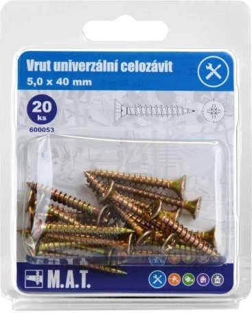 Univerzální vrut celozávit 5,0 × 40 mm, pozink, 20 ks