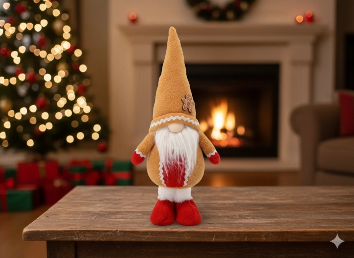 Vánoční skřítek stojící, oranžový 42 cm