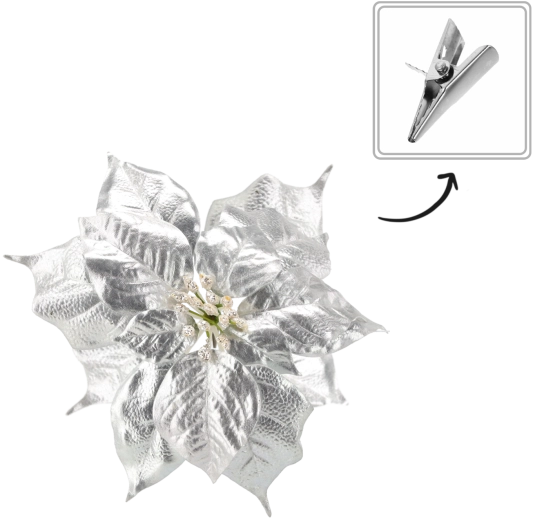 Umělá vánoční hvězda 25 cm stříbrná s klipem