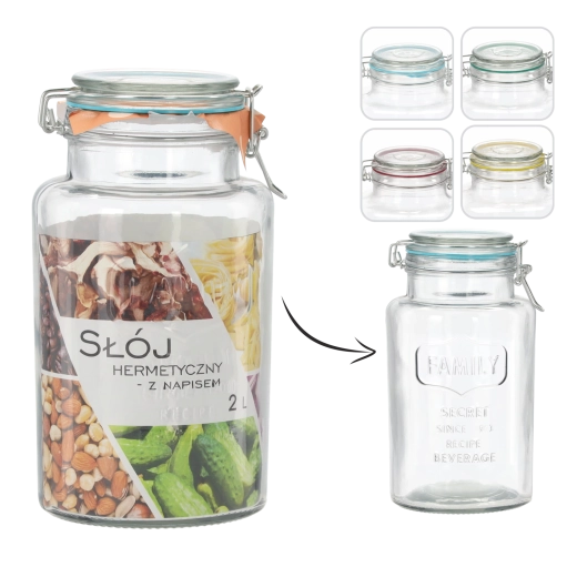 Skleněná hermetická nádoba 2 l s nápisem FAMILY