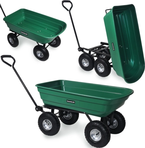 Zahradní transportní vozík s vyklápěcí vanou, 100 l / 300 kg, zelený