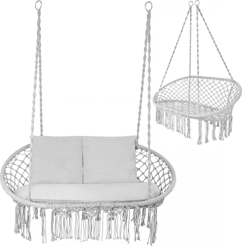 Zahradní houpačka bocianí hnízdo dvojsedadlo šedá GARDLOV 300 kg s polštáři