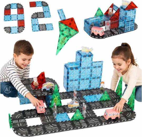 Magnetické konstrukční kostky 3D město s autíčky – 91 dílů