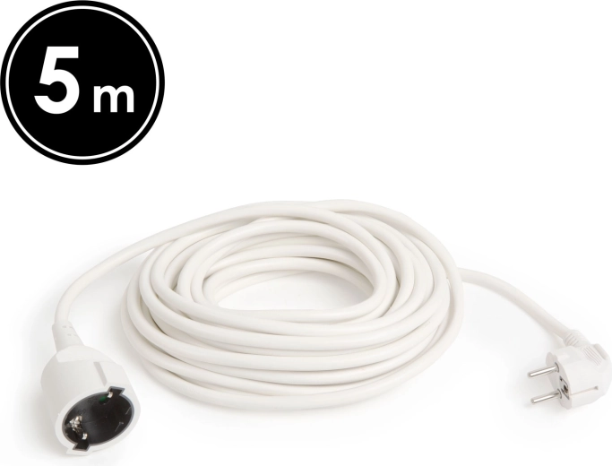 Bílý prodlužovací kabel 5 m s rovnou zásuvkou