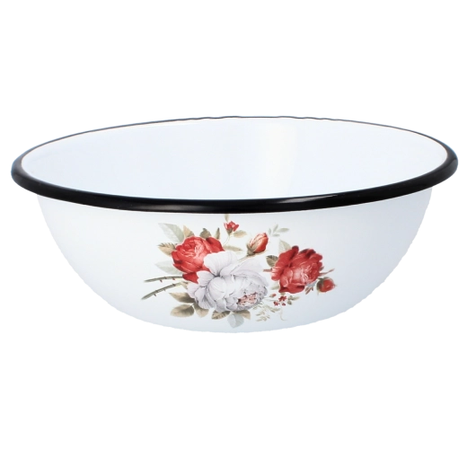 Smaltovaná miska 1,5 l, průměr 20 cm, motiv bílá růže